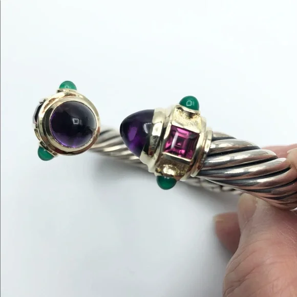 David Yurman 10mm 14K Gold, Sterling Silver Multicolor Renaissance Cuff Bracelet - Picture 7 of 16